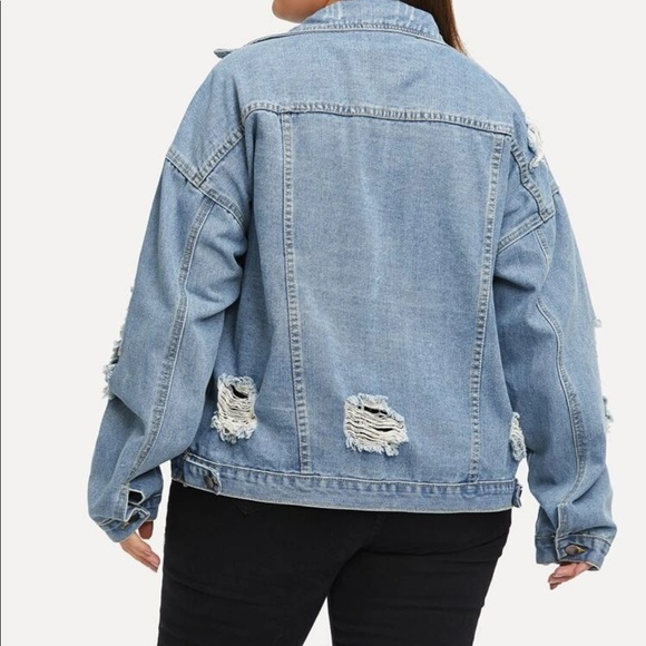 PLUS ripped destroyed blue denim jeans jacket - Picture 3 of 5